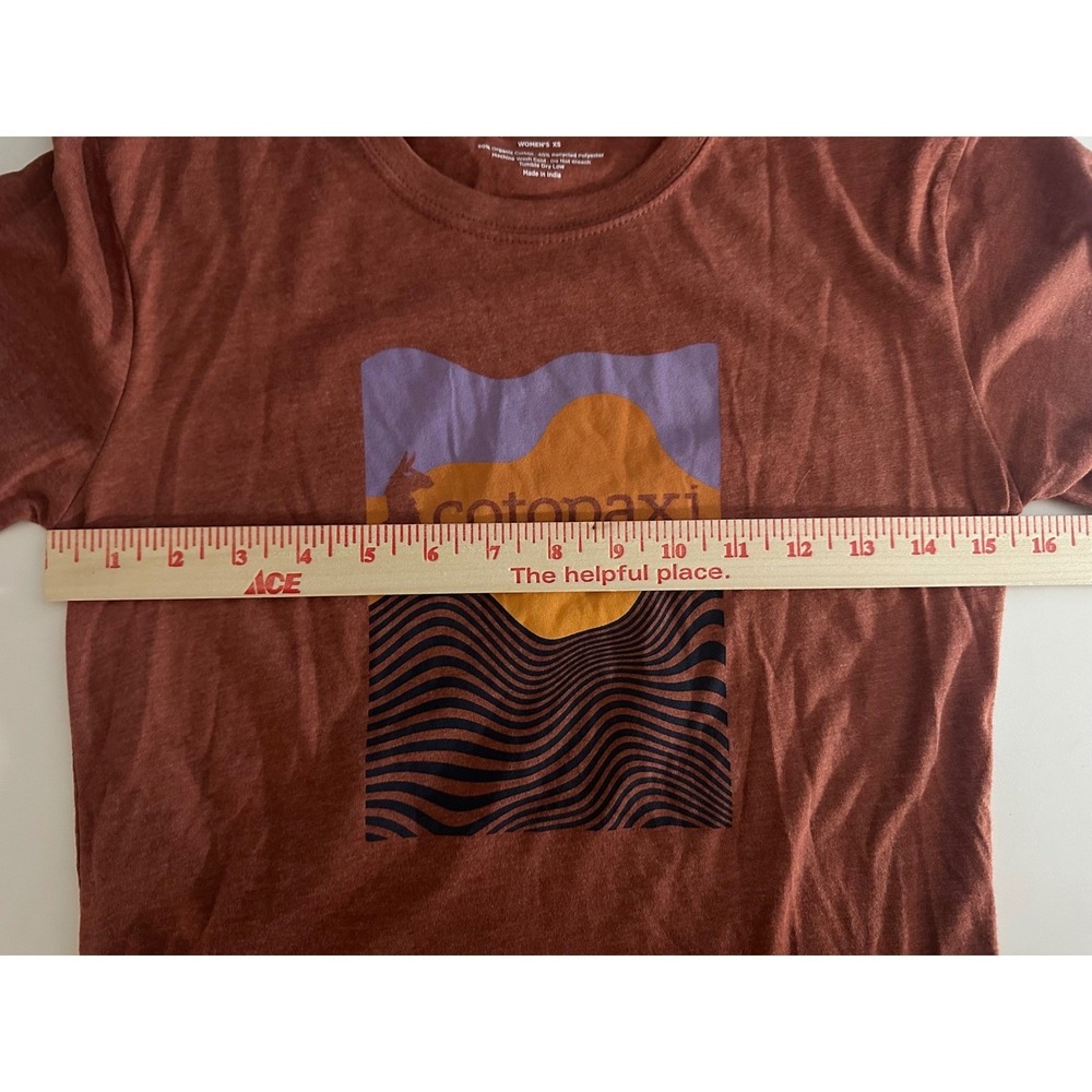 Cotopaxi Vibe Graphic Organic Cotton T-Shirt Sz XS Rust Brown Llama Logo Sunset - Picture 8 of 10